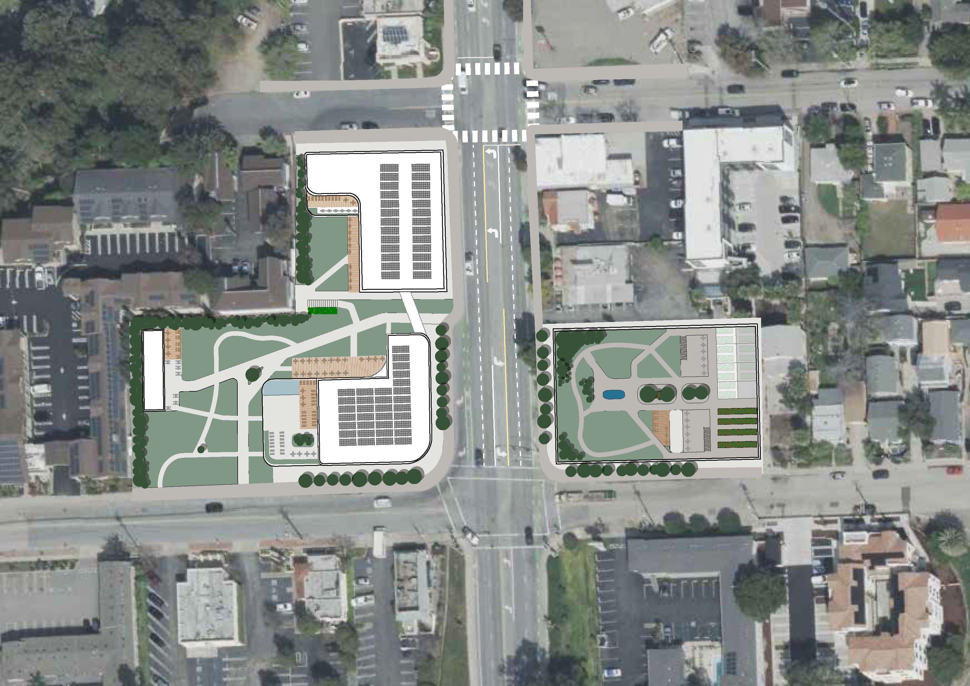 Illustrated site plan, Santa Rosa & Olive