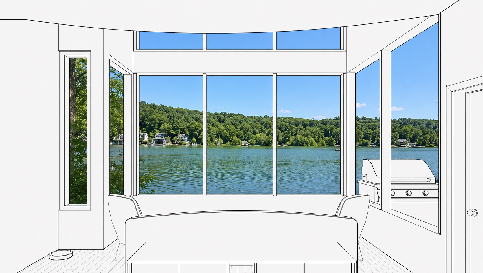 45 S. Shore interior sketch looking out to the lake